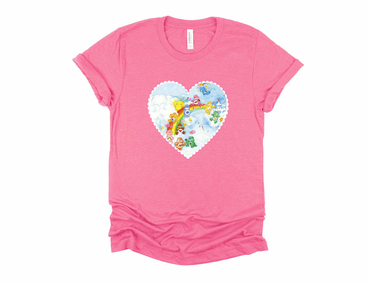 Vintage Caring Bears On Rainbow Valentine Ruffle Heart | 80s Vintage Nostalgia Cozy T-shirt Tee 1980