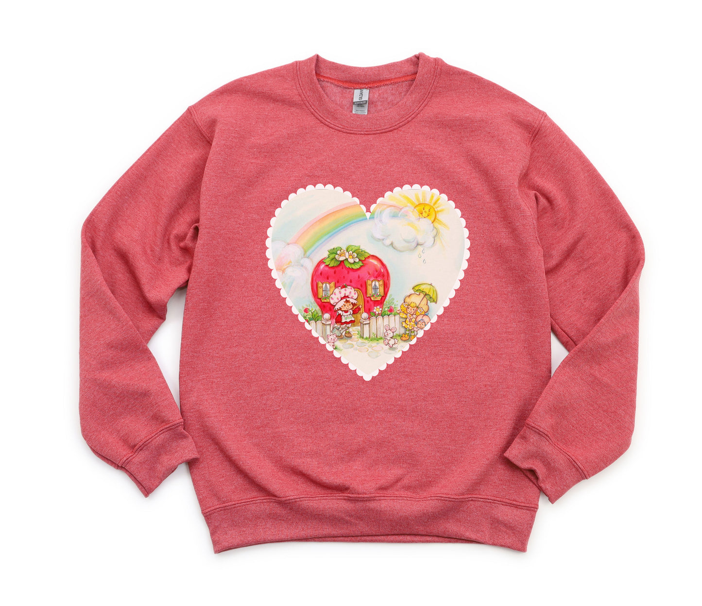 Adorable Vintage 1980's Strawberry Girl Cartoon WIth Rainbow and Sunshine | 80s Vintage Nostalgia Cozy Vintage Drop Shoulder Sweatshirt Sweater