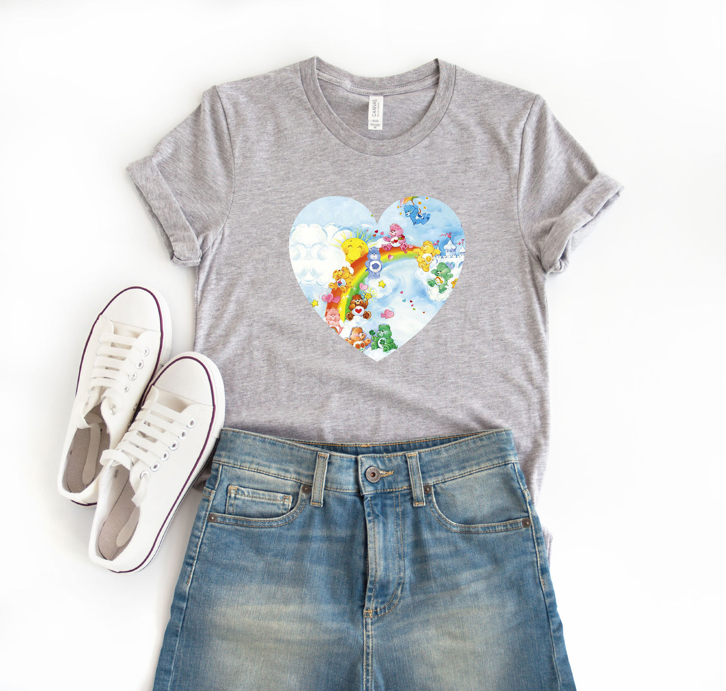 Vintage Caring Bears On Rainbow Valentine No Border Heart | 80s Vintage Nostalgia Cozy T-shirt Tee 1980