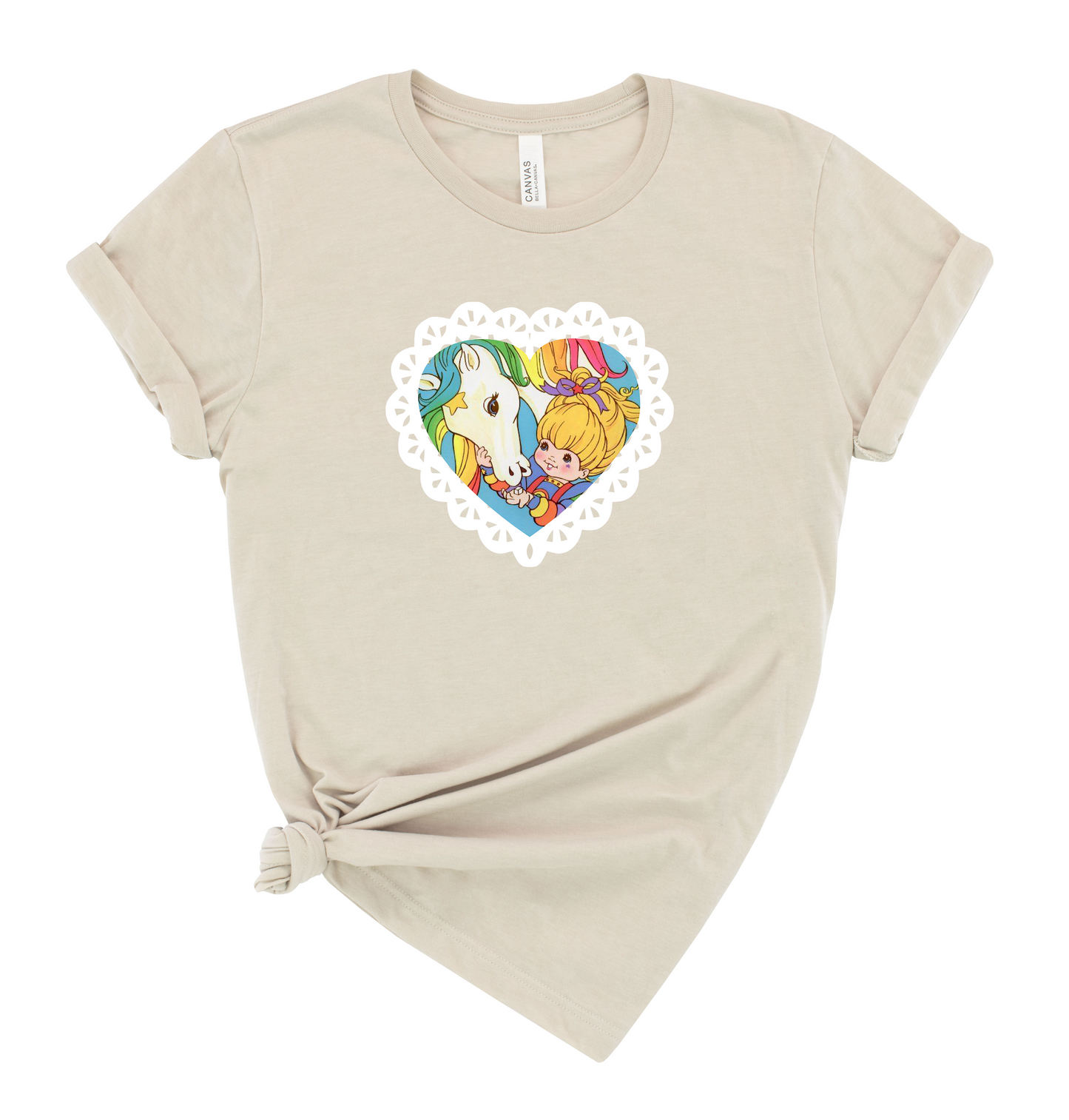 Doily Bright Valentine Rainbow Pony Heart | 80s Vintage Nostalgia Cozy T-shirt Tee 1980