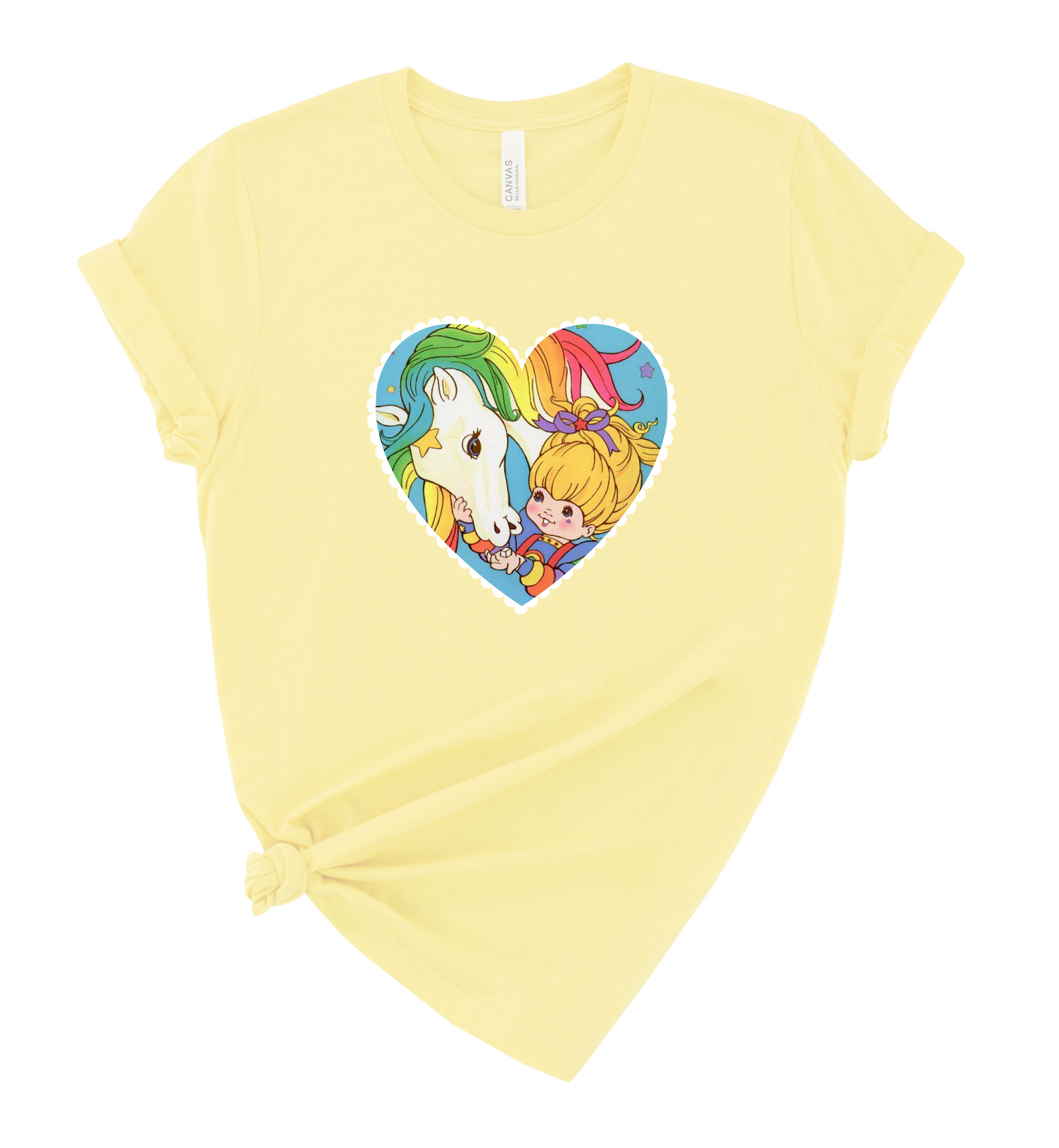 Bright Valentine Rainbow Pony Heart Ruffled Border| 80s Vintage Nostalgia Cozy T-shirt Tee 1980