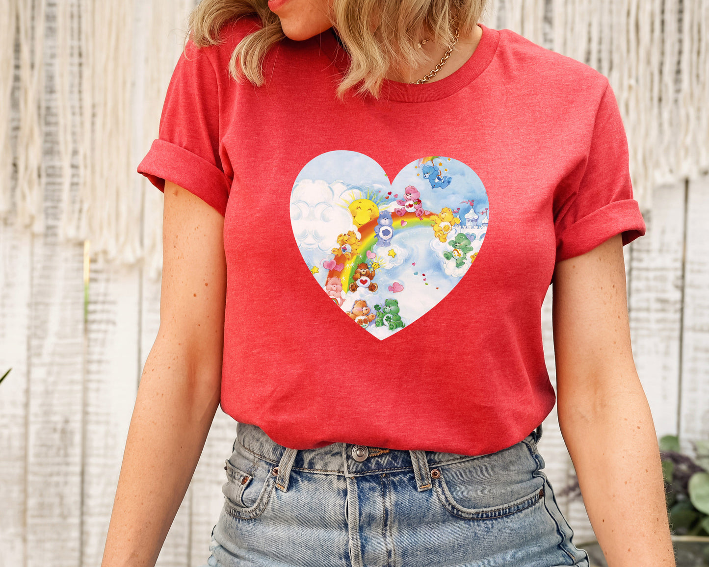 Vintage Caring Bears On Rainbow Valentine No Border Heart | 80s Vintage Nostalgia Cozy T-shirt Tee 1980