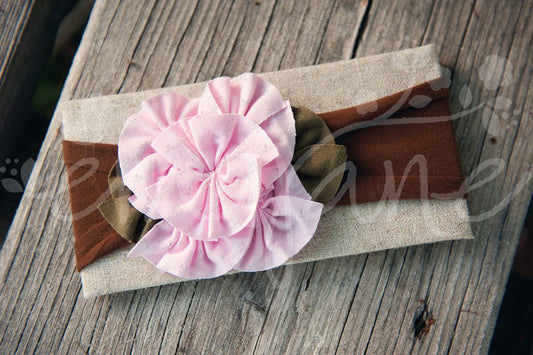 Shabby Chic "Kawaii" Headband - Pink Rosette Bouquet on Chocolate Brown - Ema Jane