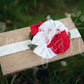 Shabby Chic "Kawaii" Headband - Cherry Red and White Rosette Blossoms on White - Ema Jane