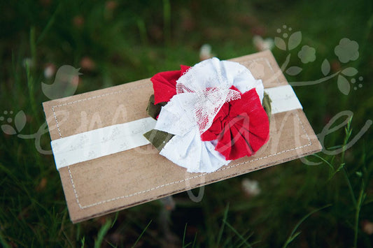 Shabby Chic "Kawaii" Headband - Cherry Red and White Rosette Blossoms on White - Ema Jane