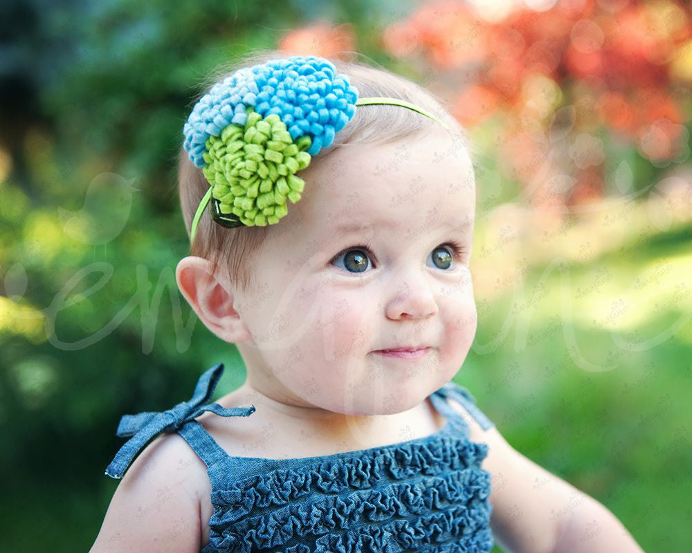 Loopy Triplet Felt Flowers (Lime, Sky Blue, Turquoise), Headbands,Bows,Hair Flowers, Ema Jane Boutique