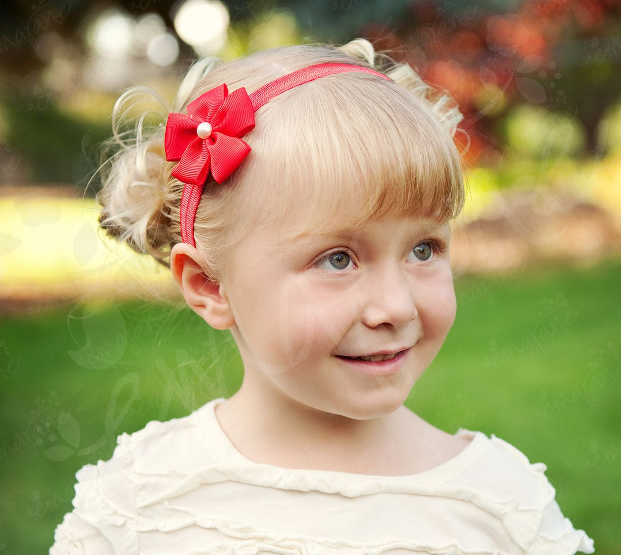 Ribbon Rosettes (Grosgrain) with Pearl Center on Headbands - Ema Jane