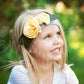 Shabby Chic "Kawaii" Headband - Sunshine Yellow Roses on Light Gray - Ema Jane