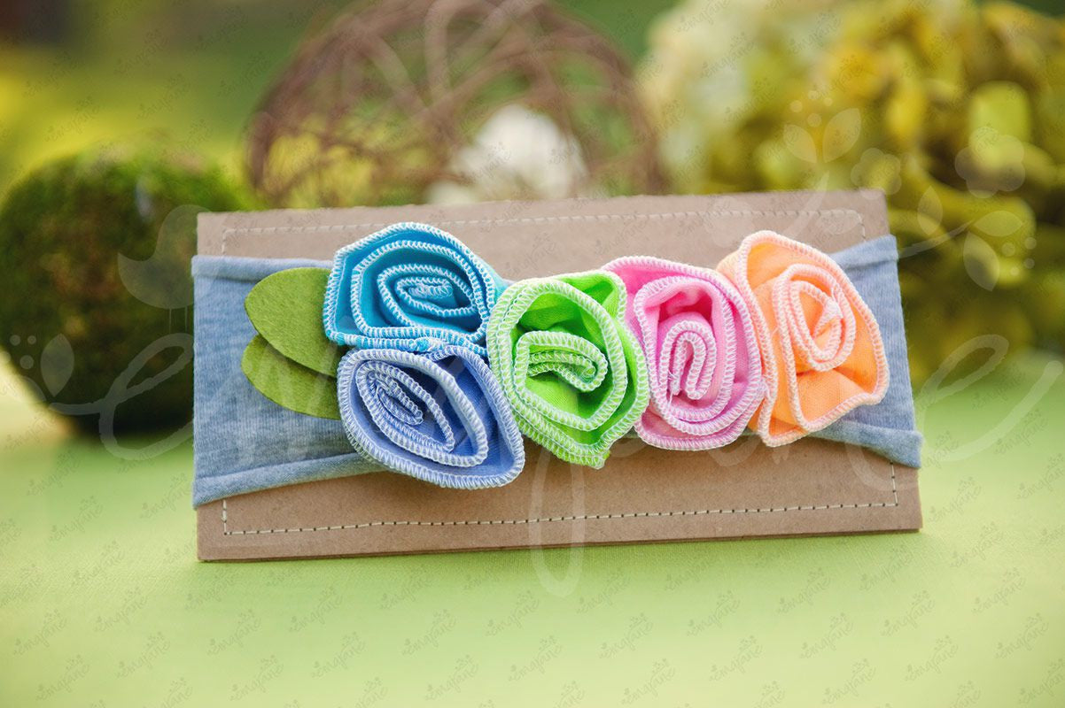 Shabby Chic "Kawaii" Headband - Candy Rainbow Roses on Light Gray - Ema Jane