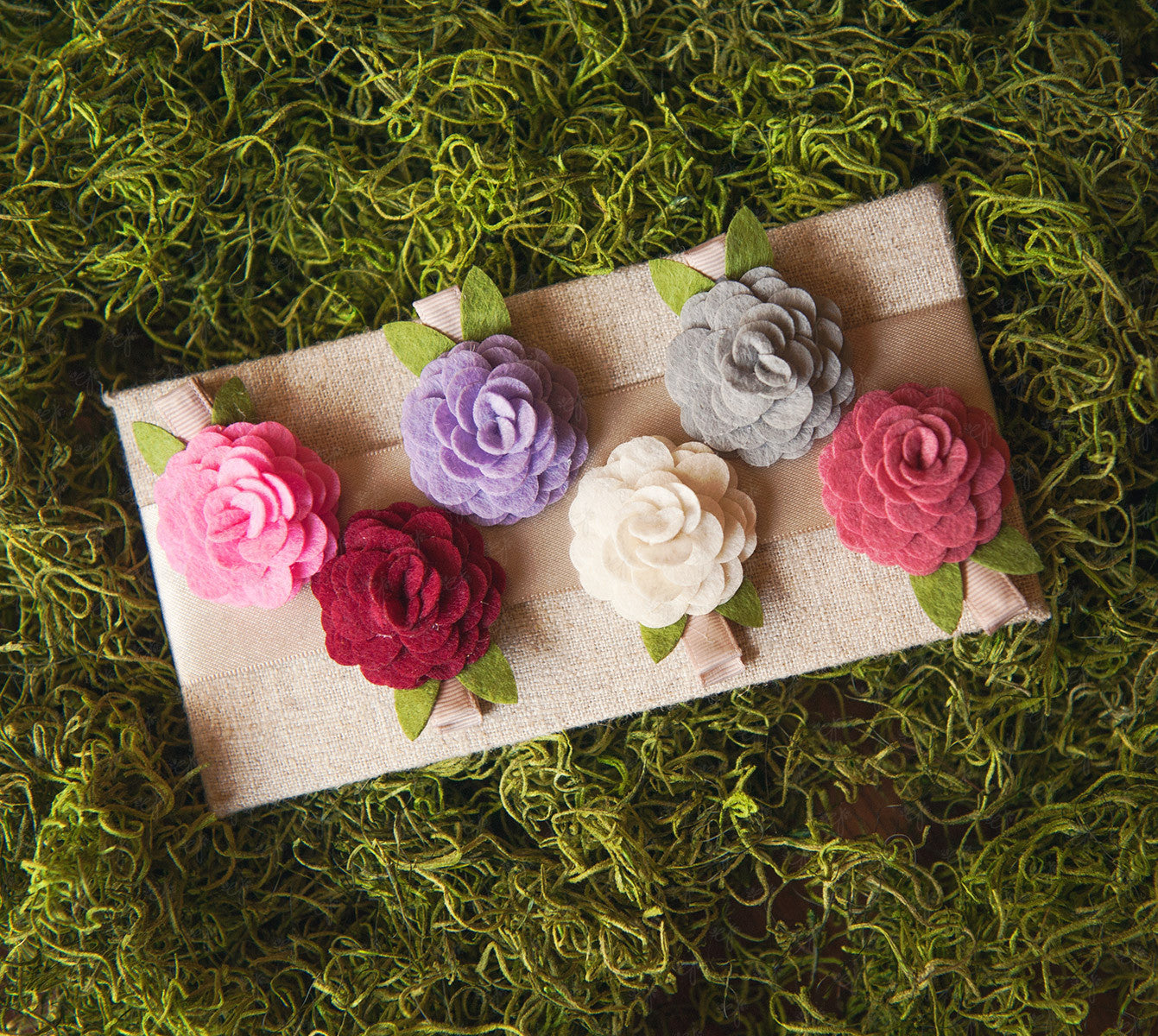 Shaby Chic Small Felt Roses Bloom Hair Clips Set - Ema Jane