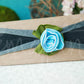Shabby Chic "Kawaii" Headband - Sky Blue Rose on Pinstripe Charcoal Gray - Ema Jane