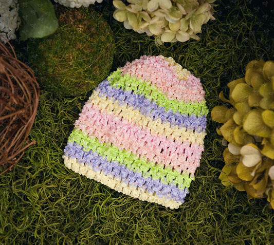 Waffle Beanie Hat (Pastel Rainbow Stripes) - Ema Jane