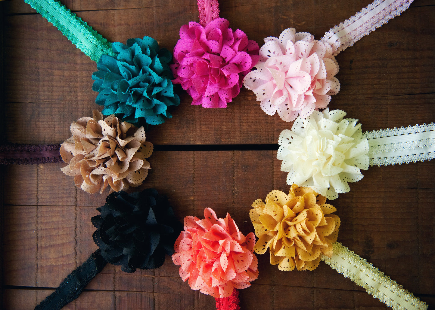 Fancy Eyelet Laced Flowers on Soft Lace Headbands, Headbands,Hair Flowers,Bows, Ema Jane Boutique