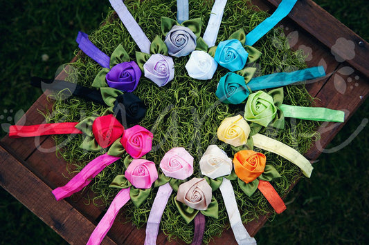 Satin Silk Single Roses on Iridescent Headbands - Ema Jane