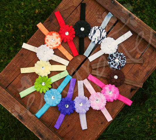 Small Gerber Daisy Flowers on Iridescent Headbands - Ema Jane