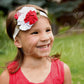 Shabby Chic "Kawaii" Headband - Cherry Red and White Rosette Blossoms on White - Ema Jane