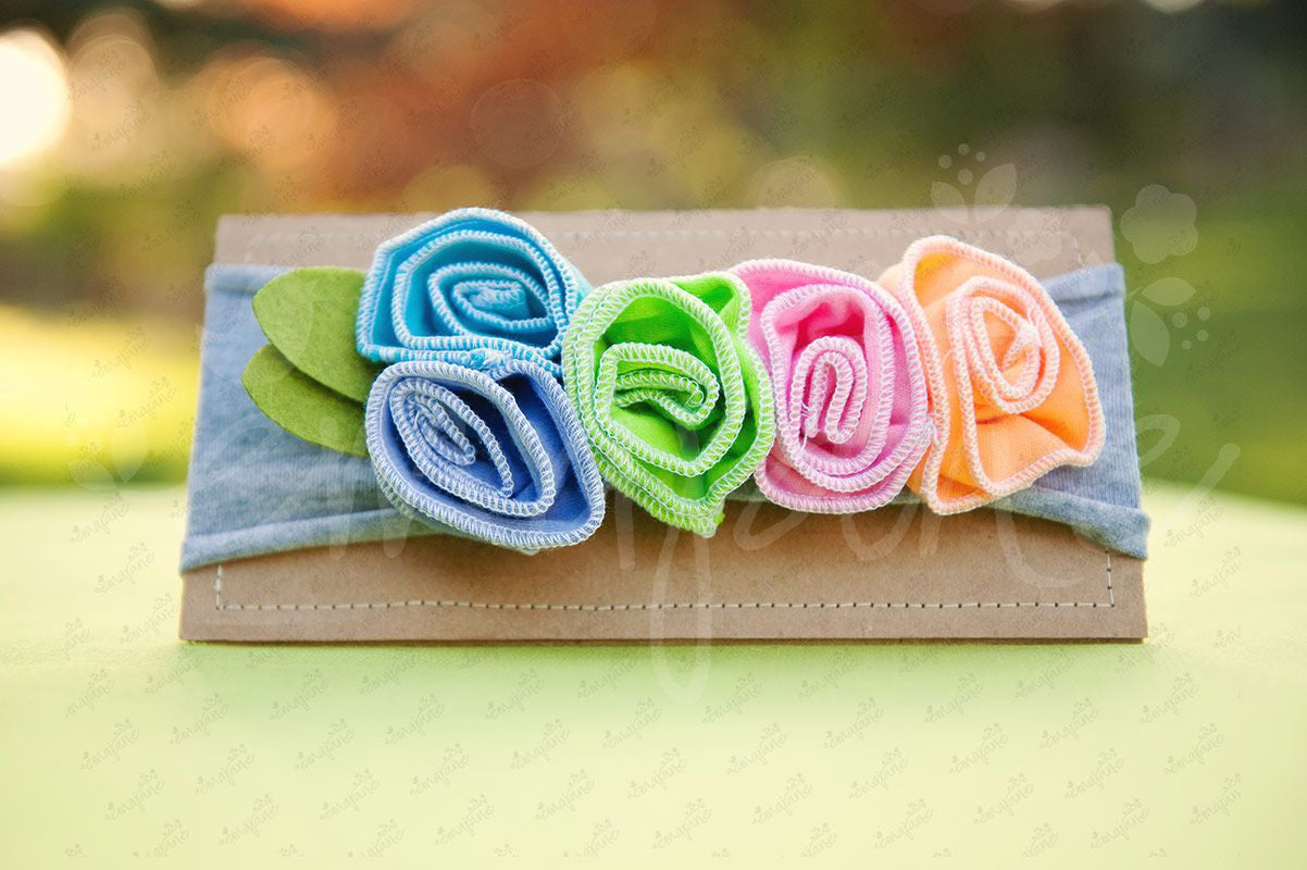 Shabby Chic "Kawaii" Headband - Candy Rainbow Roses on Light Gray - Ema Jane