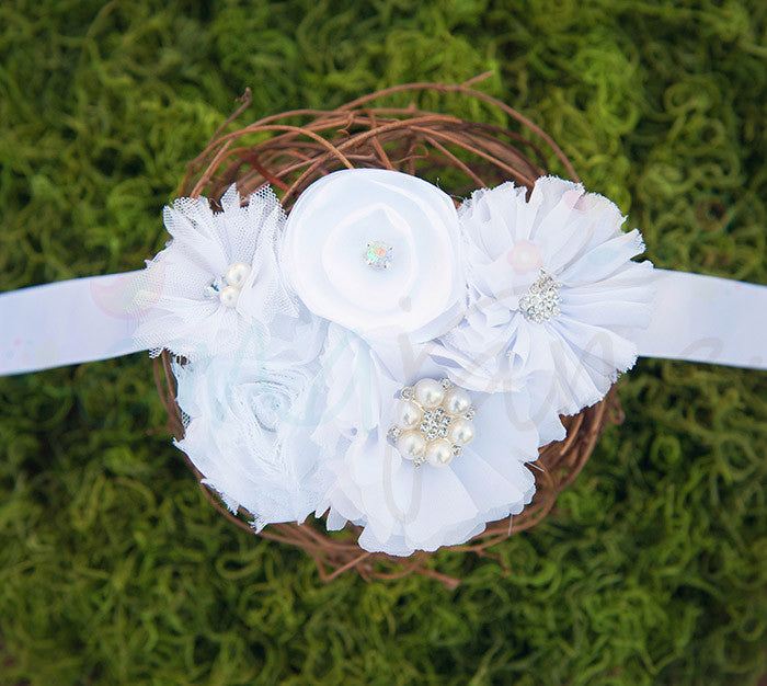 Bohemian Floral Sash (Headband or Waistband) (White), Headbands,Hair Flowers, Ema Jane Boutique