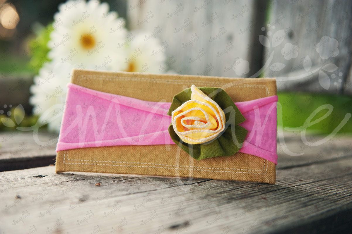 Shabby Chic "Kawaii" Headband - Bright Sunshine Yellow Spring Rose on Bubblegum Pink - Ema Jane