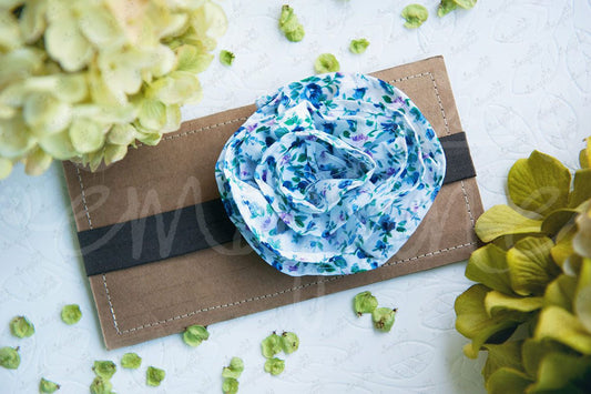 Shabby Chic "Kawaii" Headband - Vintage Cottage Rosette (Blue Floral) - Ema Jane