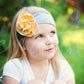 Shabby Chic "Kawaii" Headband - Sunflower Yellow Rosette, White Polkadots on Gray - Ema Jane