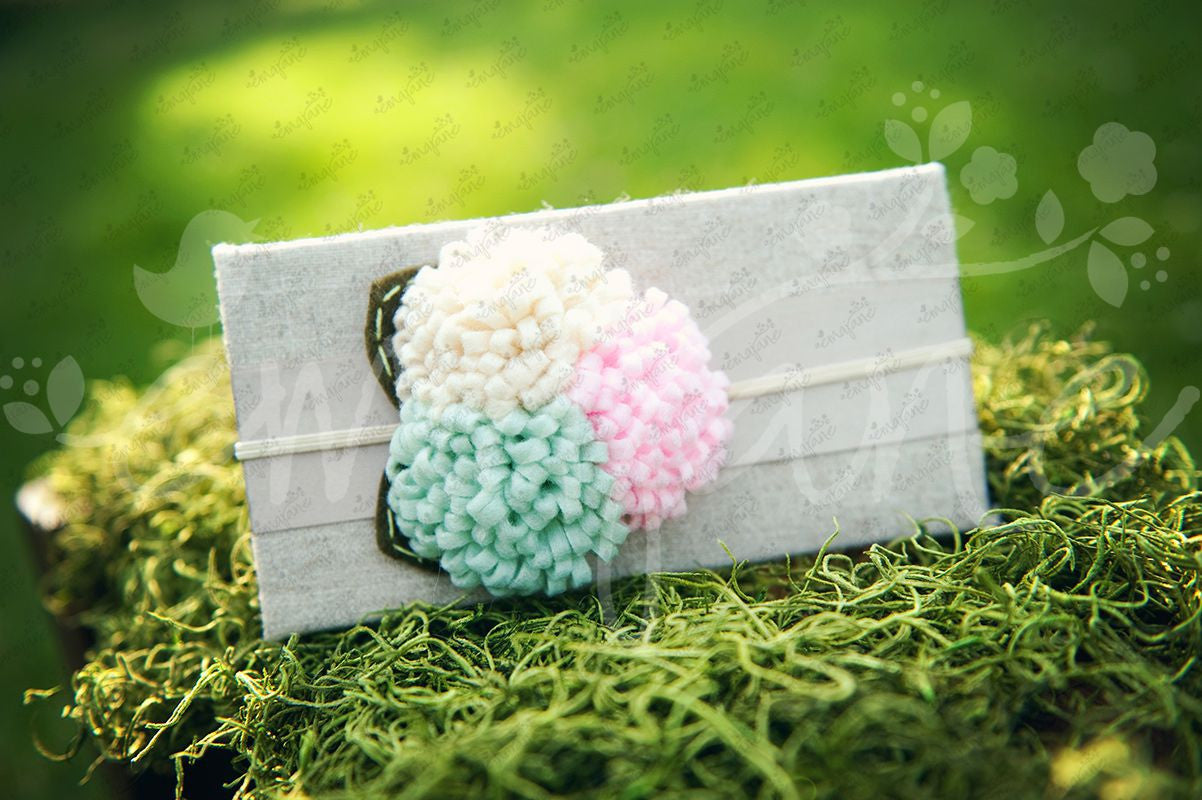 Loopy Triplet Felt Flowers (Cream, Mint, Light Pink), Headbands,Bows,Hair Flowers, Ema Jane Boutique
