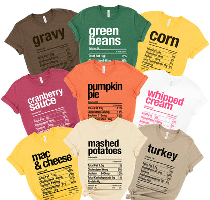 Thanksgiving Nutritional Facts Holiday Fun Costume Halloween & Thanksgiving Cozy Soft Tees | Unisex Bella Fit