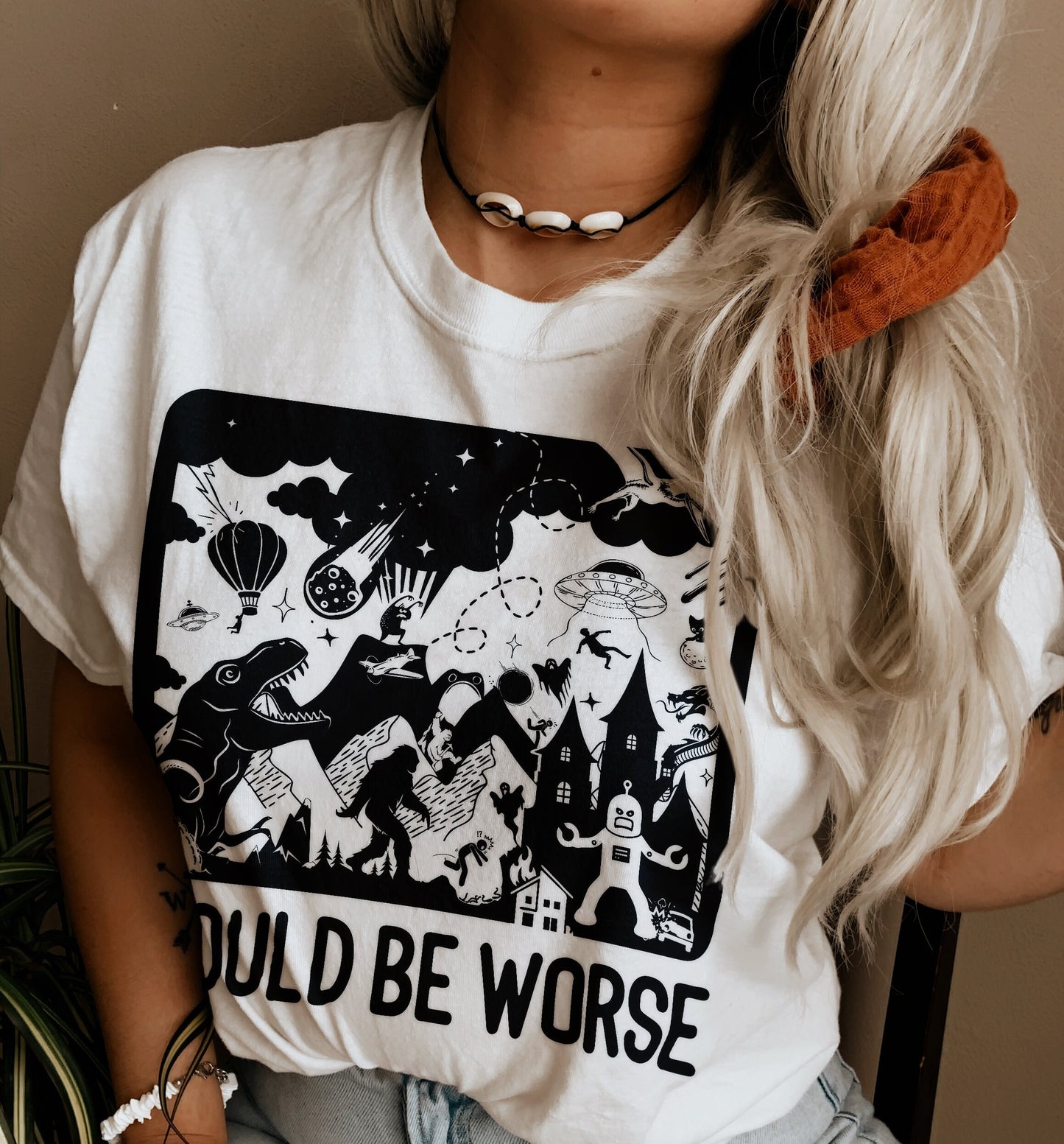 Could Be Worse | Funny Meltdown Graphic Tee T-shirts | UNISEX Relaxed Jersey T-Shirt for Women