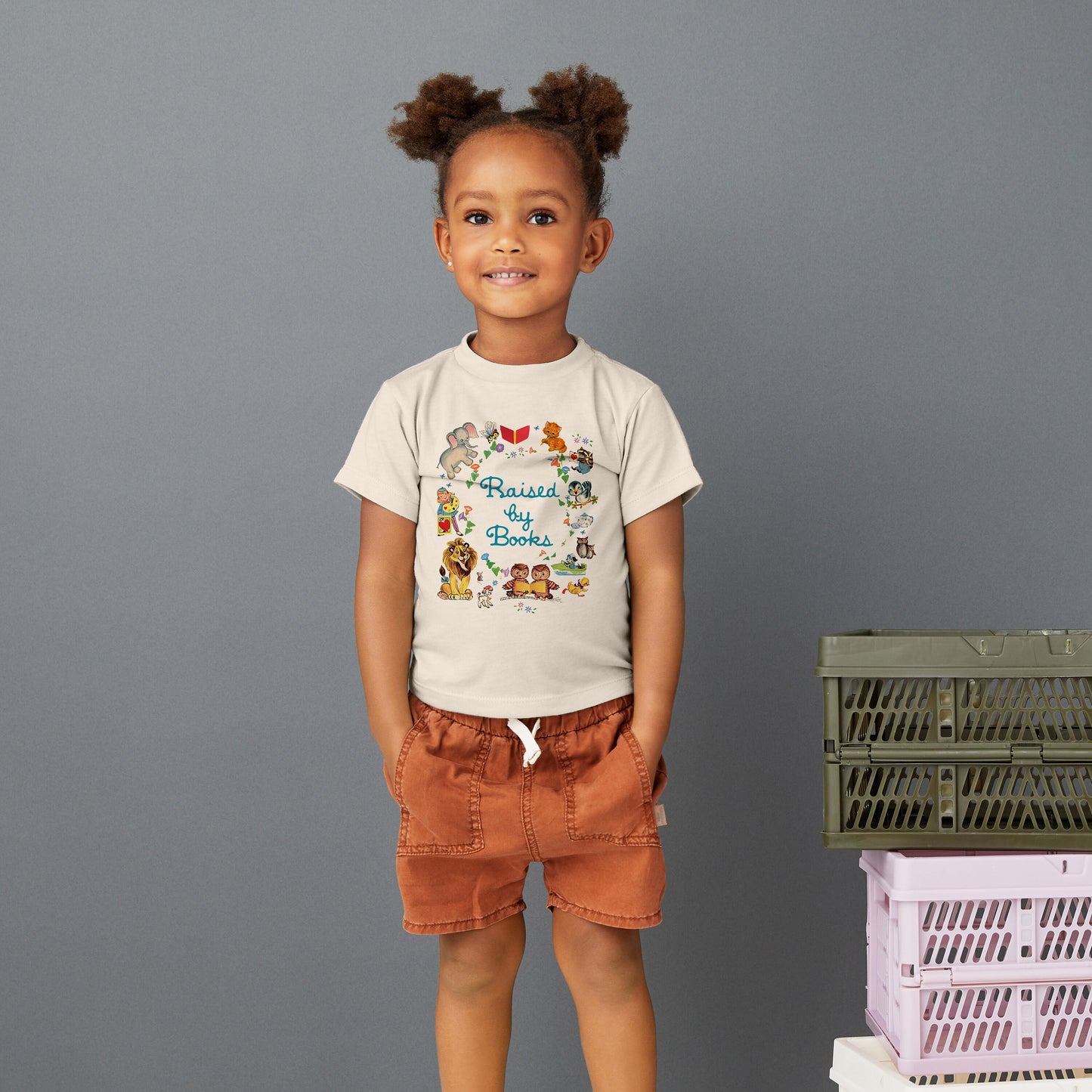 TODDLER | Raised by Books Teacher Read Reading Love Retro Vintage Nostalgia | UNISEX Relaxed Jersey T-shirt for Toddlers