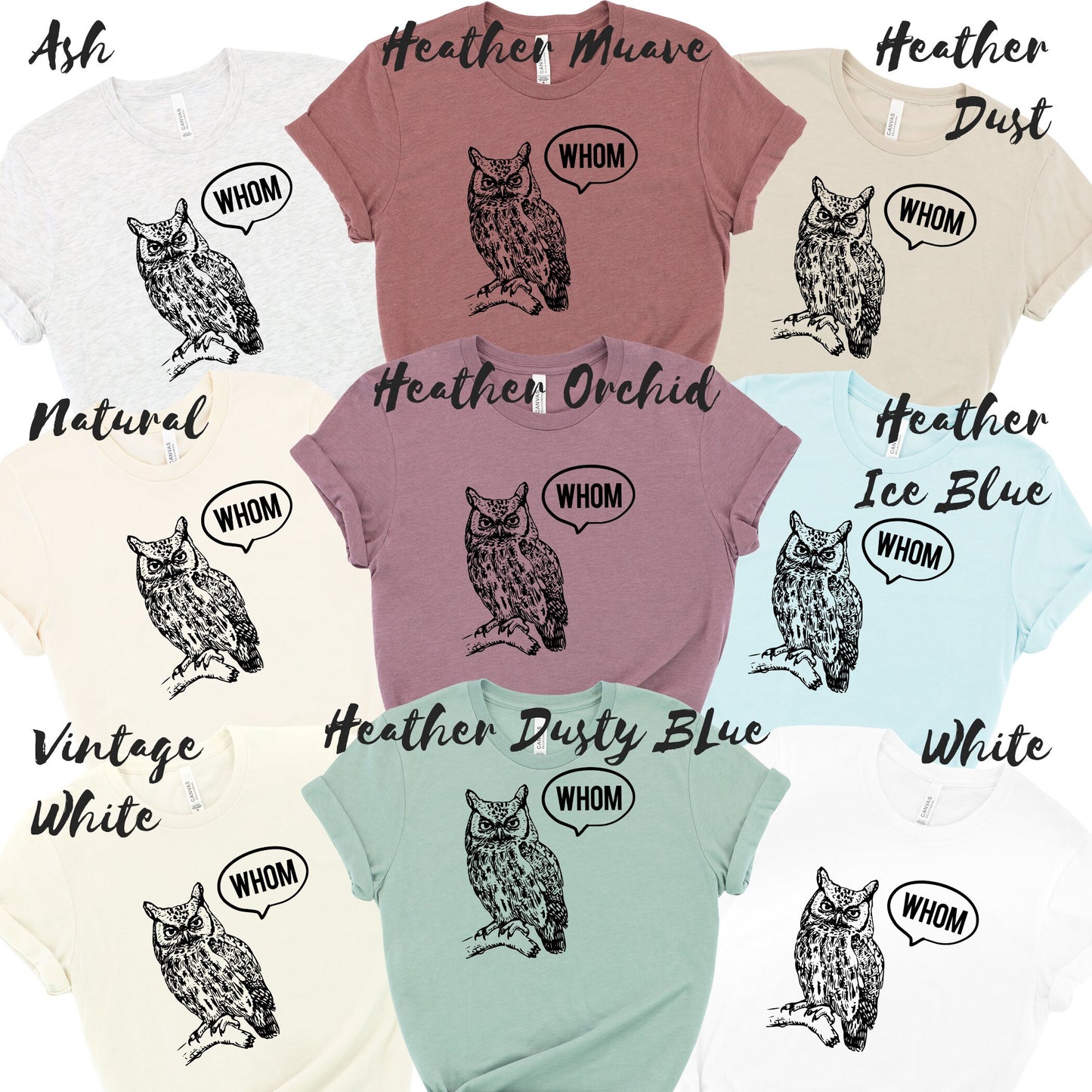 Whom Owl | Funny Grammar Tee T-shirts | Teacher, Reading, English, DesIndie | UNISEX Relaxed Jersey T-Shirt for Women