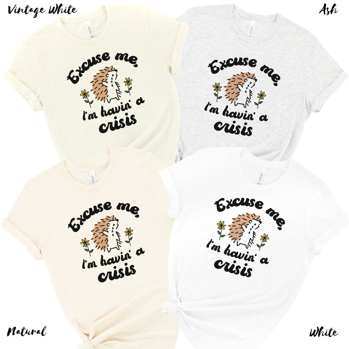 Excuse Me, I'm Having a Crisis Hedgehog | Could Be Worse Funny Graphic Tees | Soft UNISEX Relaxed Jersey T-Shirt for Women