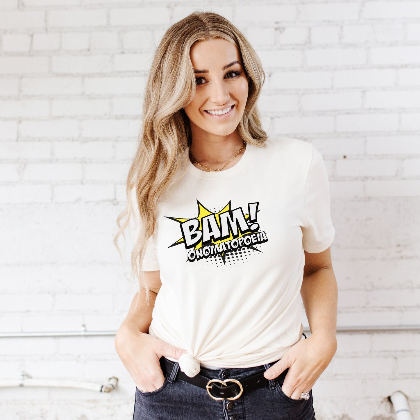 BAM! Onomatopoeia | Funny Grammar Tee T-shirts | DesIndie | UNISEX Relaxed Jersey T-Shirt for Women