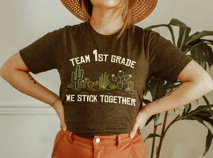 1st Grade - Stick Together Succulent Teacher Tees | Team Teacher Tees| DesIndie | UNISEX Relaxed Jersey T-Shirt for Women