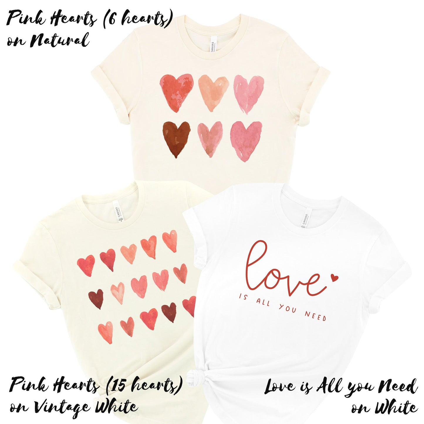 Artsy Pink Tone Kindness Watercolor Hearts Soft Graphic Tees (Unisex for Women)