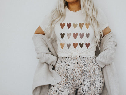 Artsy Melanin Skin Tone Kindness 15 Watercolor Hearts Soft Graphic Tees (Unisex for Women)
