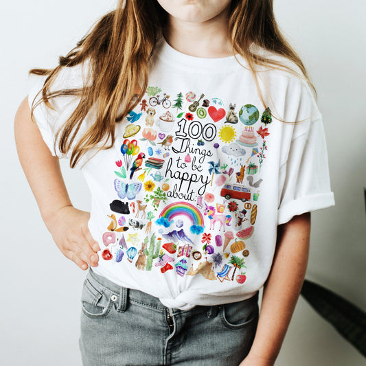 YOUTH | 100 Things to be Happy About | UNISEX Relaxed Jersey T-Shirt for Youth boys or Girls