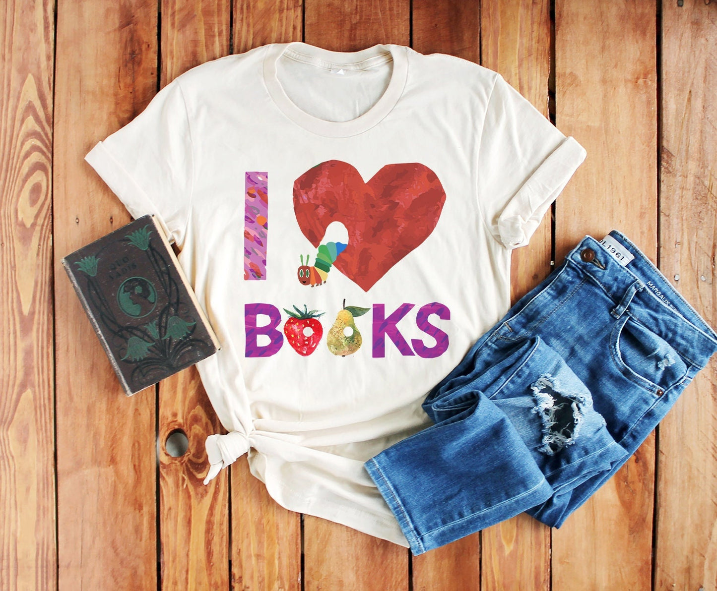 I Love Books A Very Hungry Caterpillar Teacher Read Reading Love Retro Vintage Nostalgia Short-Sleeve Unisex T-Shirt