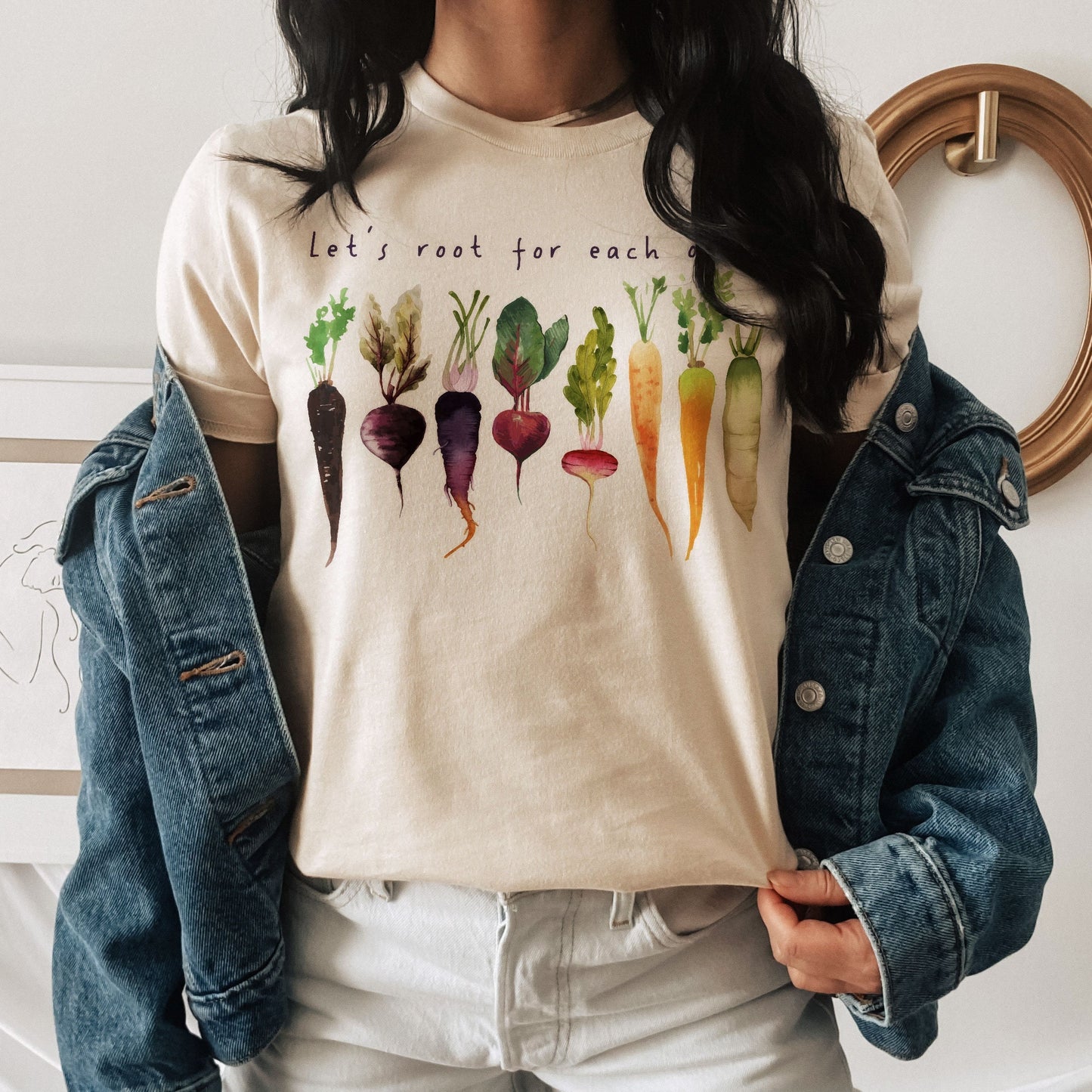 Let's root for each other and watch each other grow! Gardening Vegetable Green Thumb Design | UNISEX Relaxed Jersey T-Shirt for Women