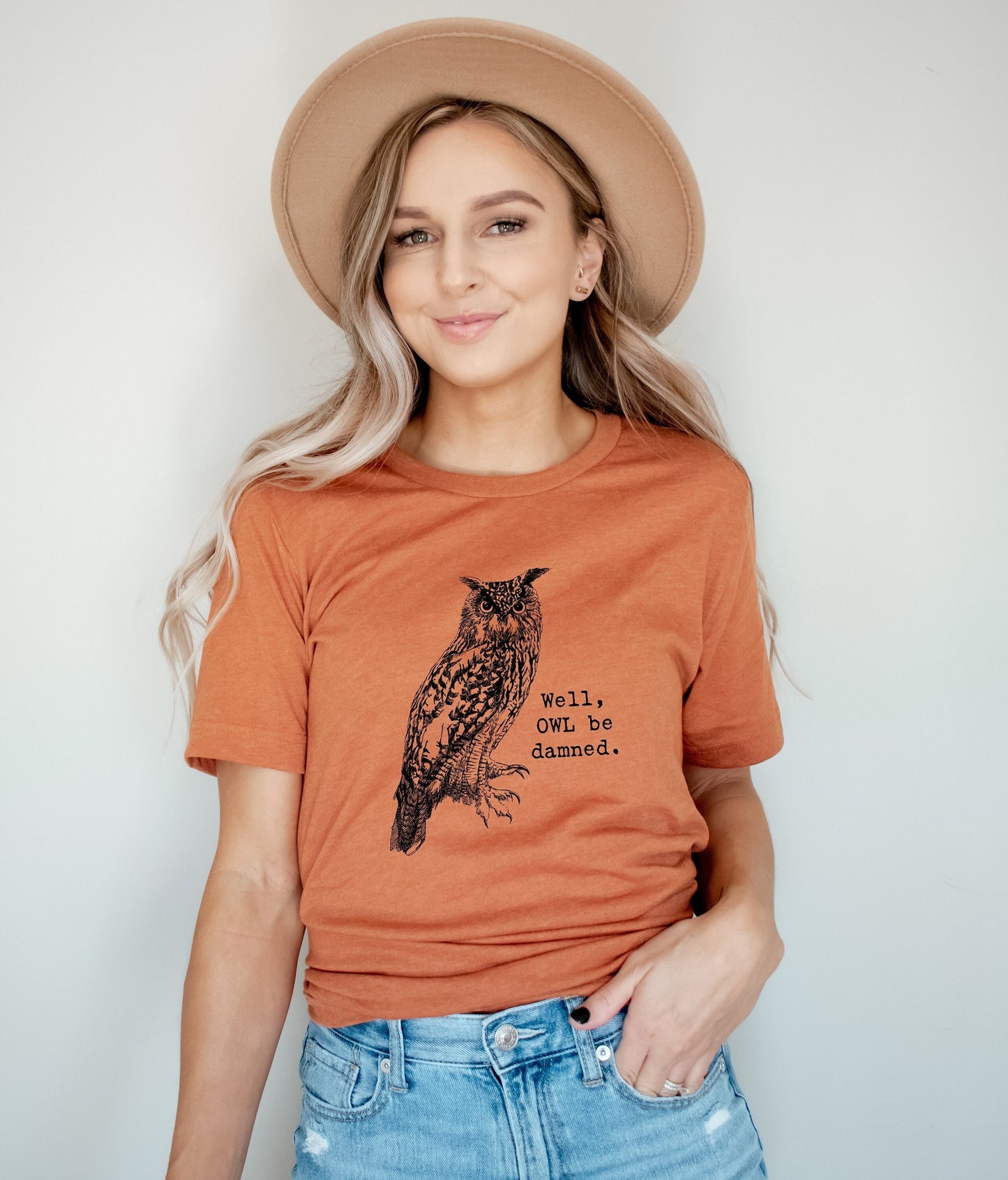 Funny Sarcastic Owl Be Damned Animal Pun | DesIndie | UNISEX Relaxed Jersey T-Shirt for Women