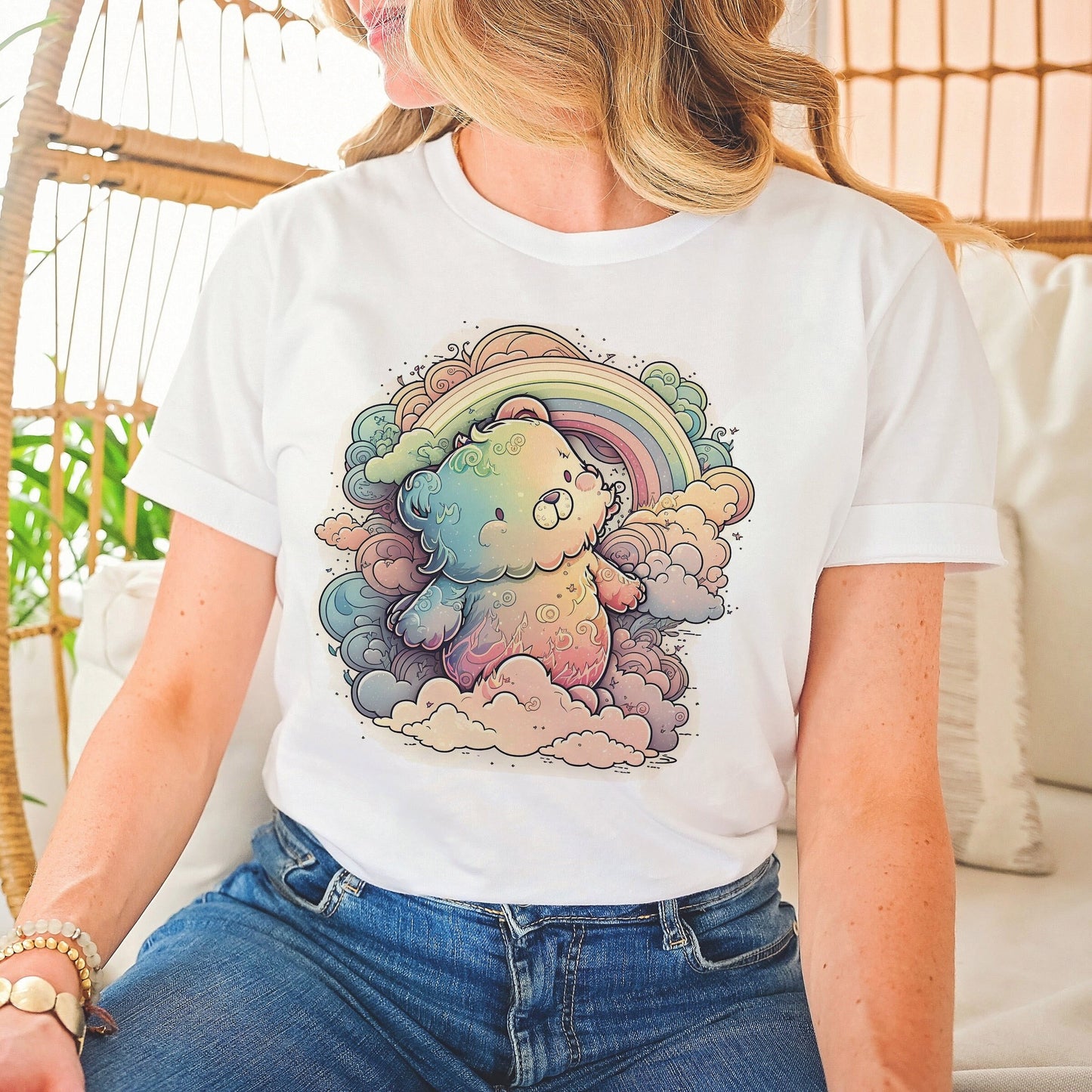 Illustrated Bears that Care 80s 1980s Nostalgia Parody AI Generated Graphic Tee Unisex Soft Tee T-shirt for Women or Men