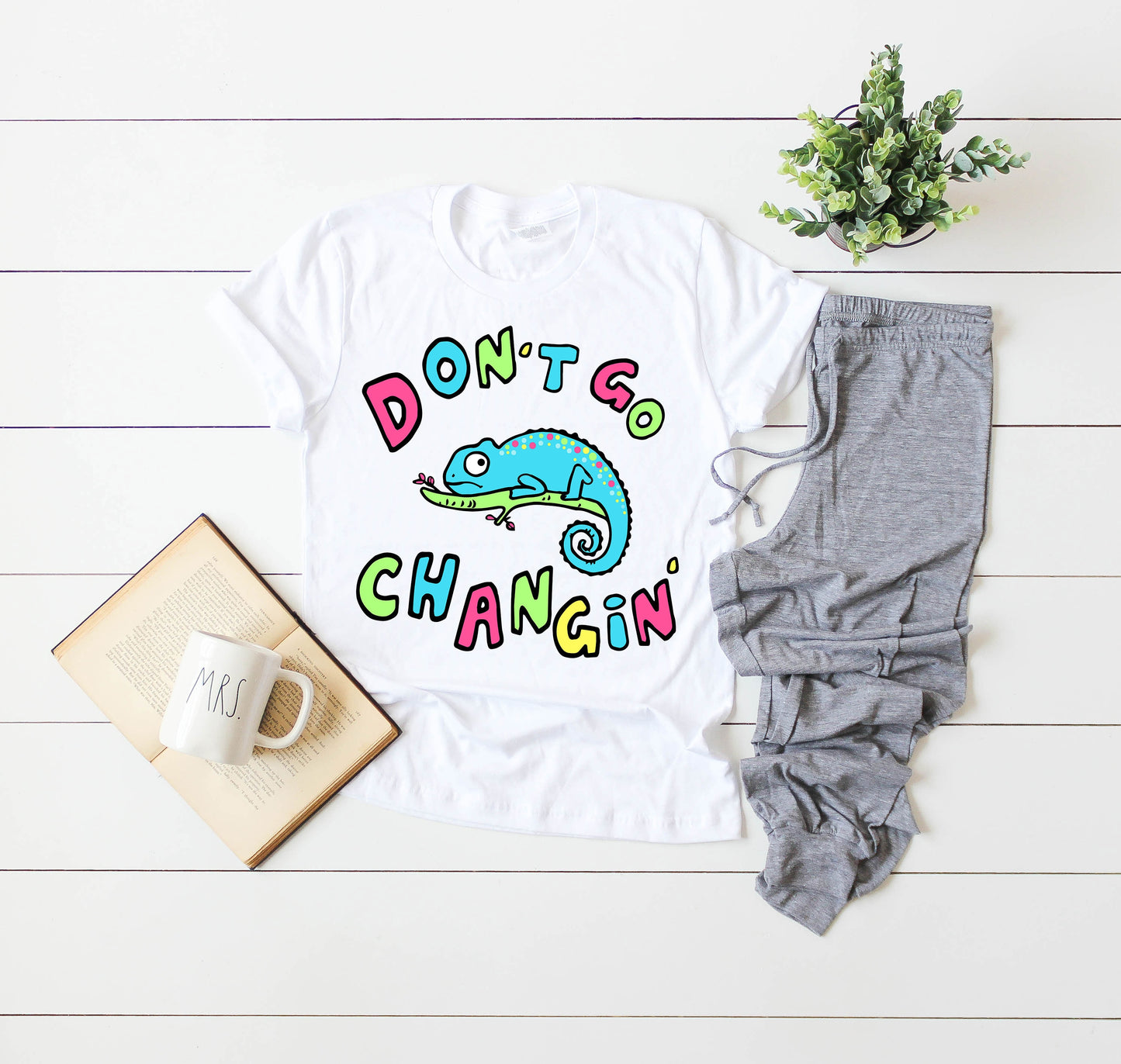 Don't Go Changing Cute Chameleon Animal Graphic Tee (Unisex Bella Canvas for Women / Men)