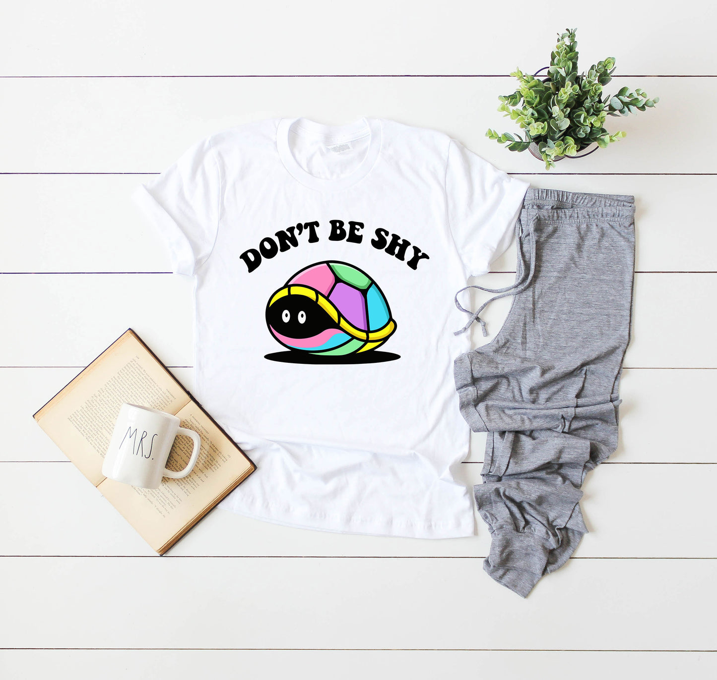 Don't Be Shy Cute Turtle Shell 80's Retro Bright Animal Graphic Tee (Unisex Bella Canvas for Women / Men)