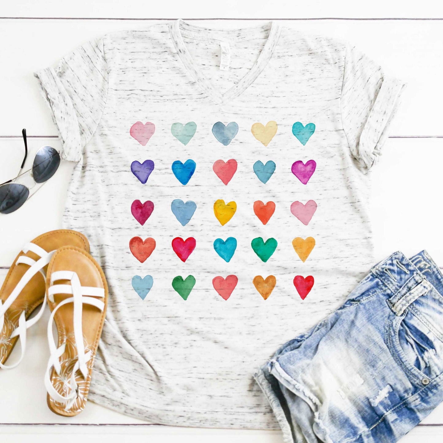 Artsy Watercolor Hearts Soft Graphic Tees | UNISEX Relaxed V-neck & Tanks