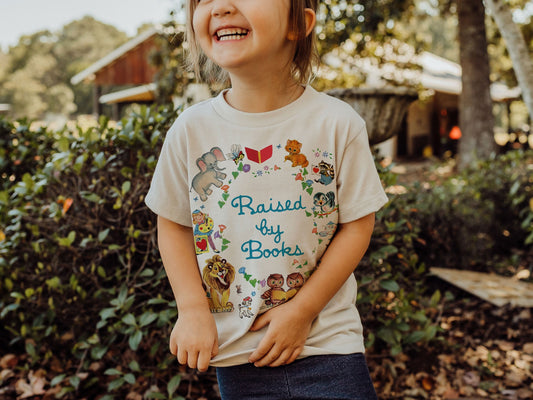 TODDLER | Raised by Books Teacher Read Reading Love Retro Vintage Nostalgia | UNISEX Relaxed Jersey T-shirt for Toddlers