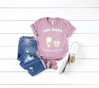 100 Days of School Sprinkled with Fun Icecream Cupcake Teachers Ultra Soft Graphic Tee Unisex Soft Tee T-shirt for Women or Men
