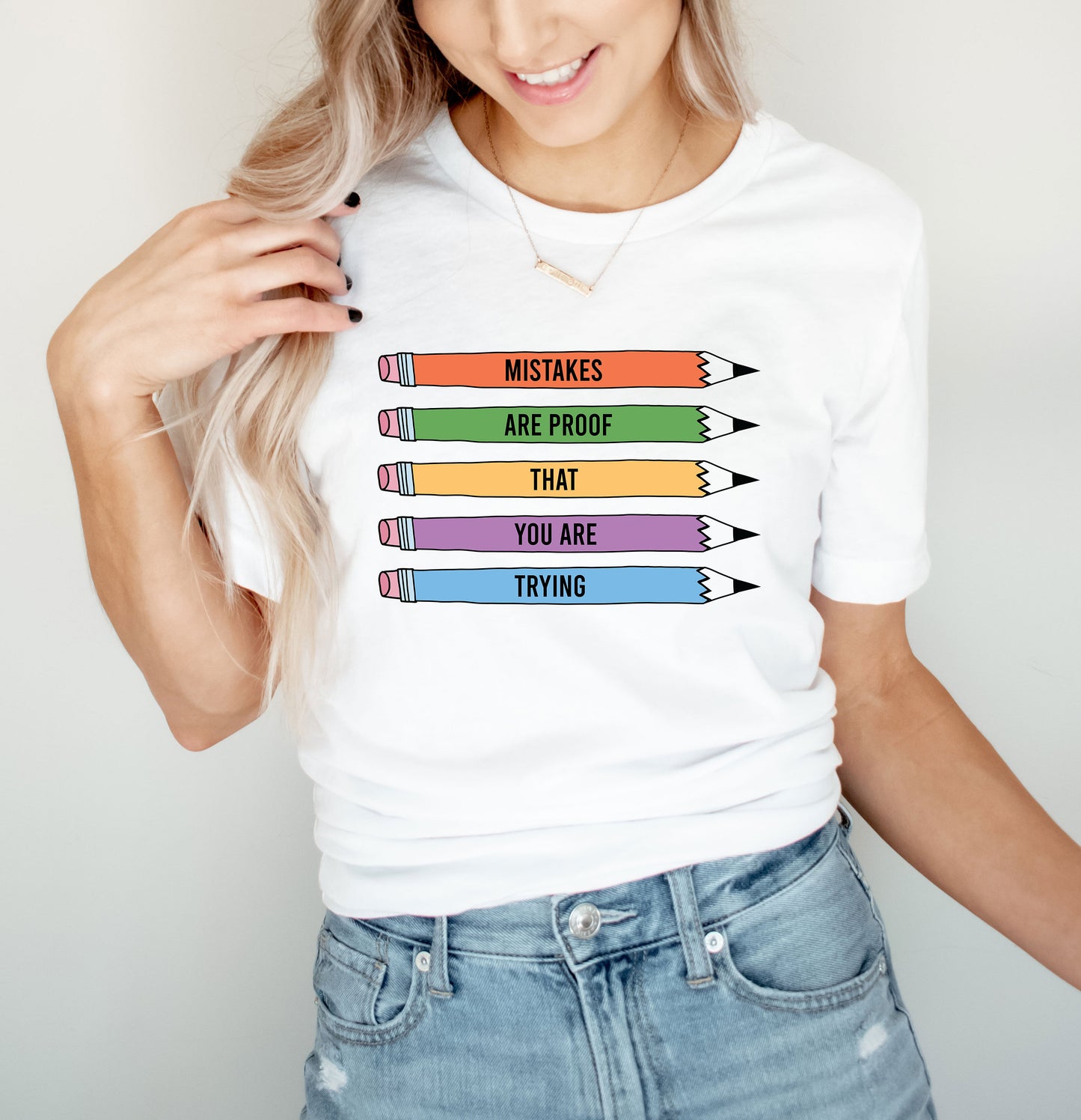 Mistakes are Proof You are Trying Pencils Teacher Ultra Soft Graphic Tee Unisex Soft Tee T-shirt for Women or Men