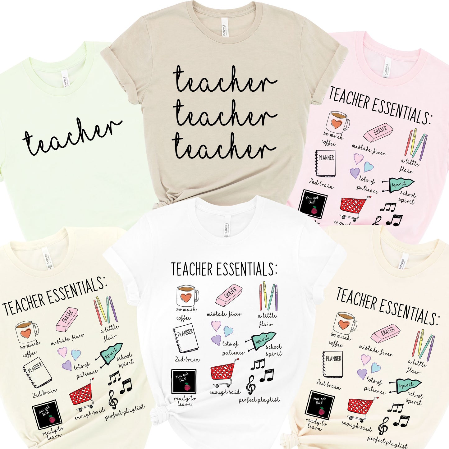 Teacher Essentials Funny Cute Teacher Tee Ultra Soft Graphic Tee Unisex Soft Tee T-shirt for Women or Men