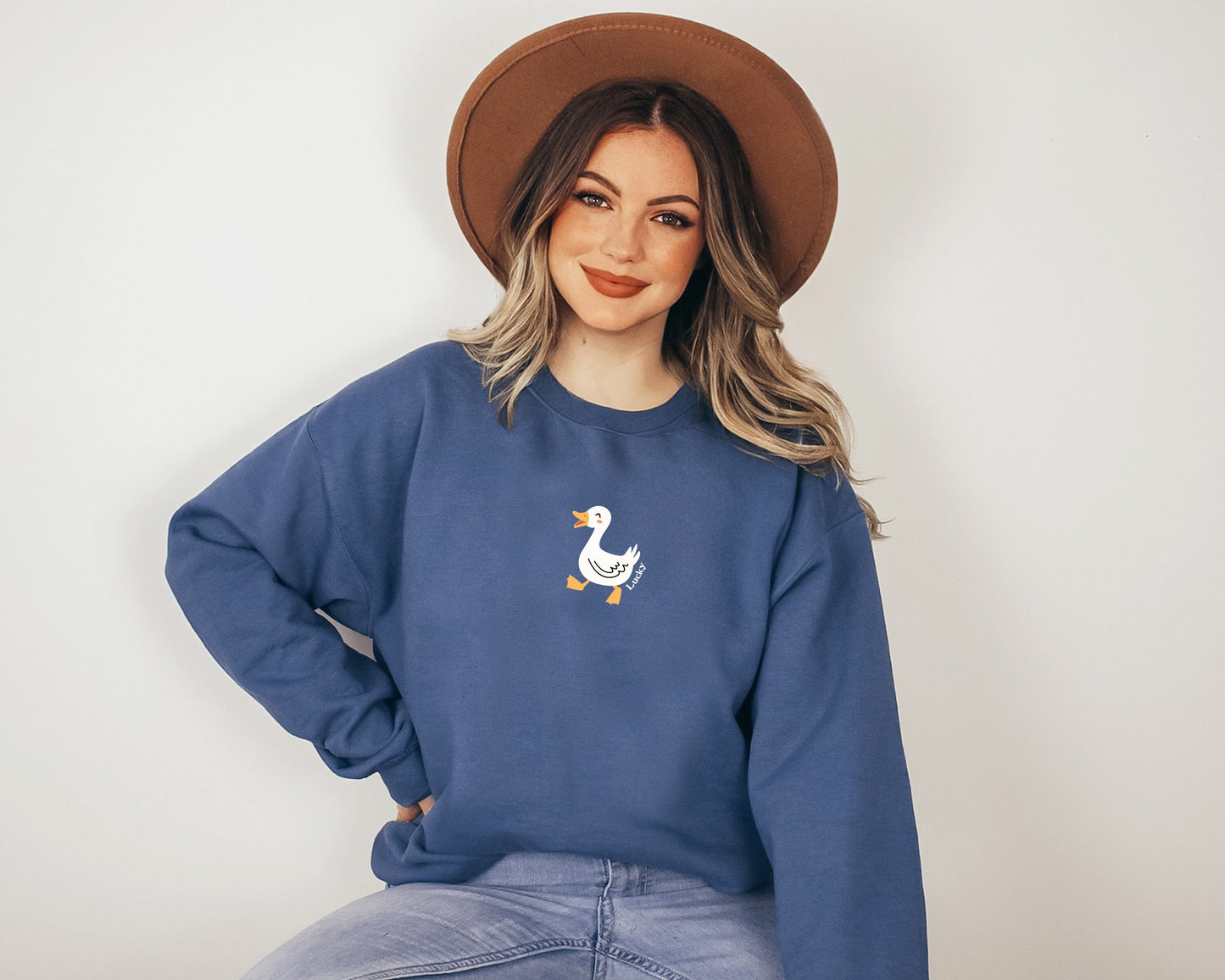 Lucky Ducky Ultra Cozy Retro Drop Shoulder Graphic Sweatshirt Unisex Soft Tee T-shirt for Women or Men