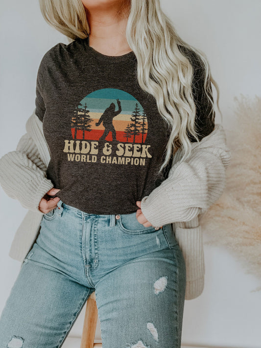Hide and Seek Champ Big Foot Sasquatch Ultra Soft Graphic Tee Unisex Soft Tee T-shirt for Women or Men