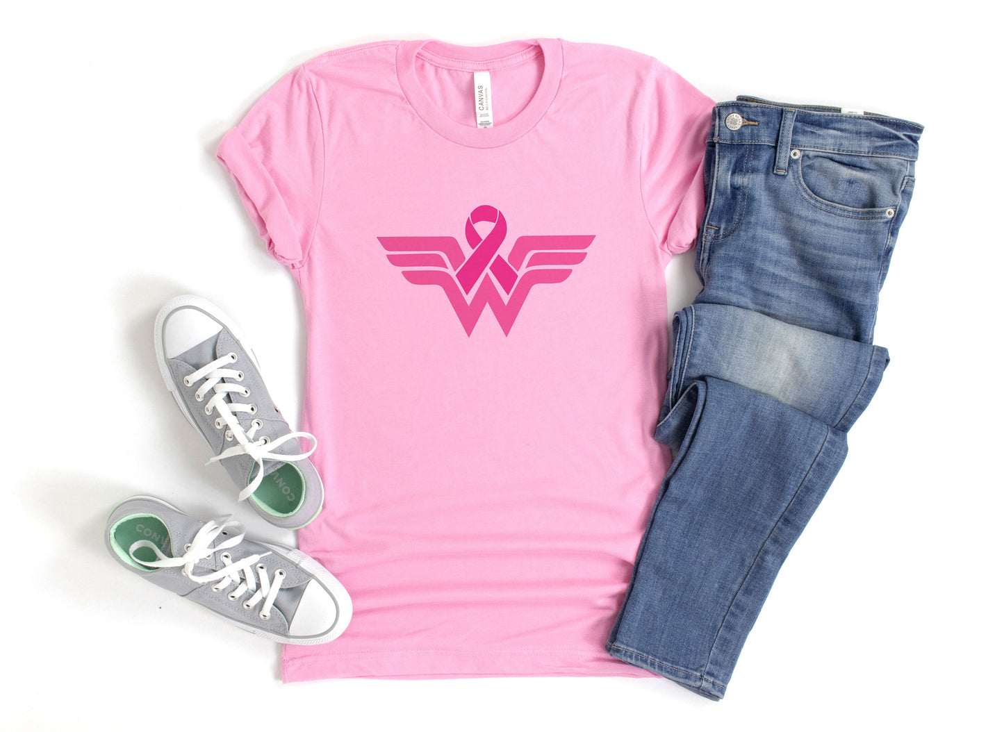 Wonder Woman Pink Ribbon Fight Breast Cancer Support Tee Style Ultra Soft Graphic Tee Unisex Soft Tee T-shirt for Women or Men